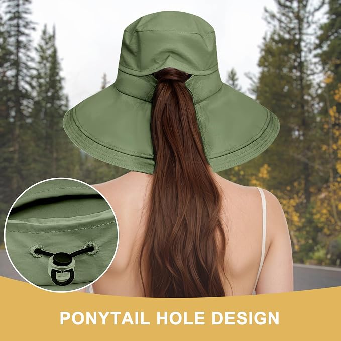 Sun Hats for Women Wide Brim Ponytail UV Protection Beach Hat Packable - Image 6