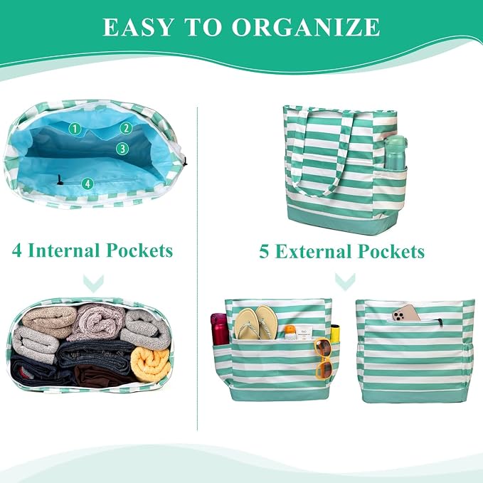 VASCHY Beach Bag for Women, Large Waterproof Sandproof Fold-able Packable Pool - Image 5