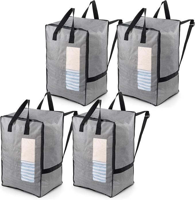 TAILI 4 Pack Gray Moving Bags w/Adjustable Backpack Straps, Moving Supplies by TAILI