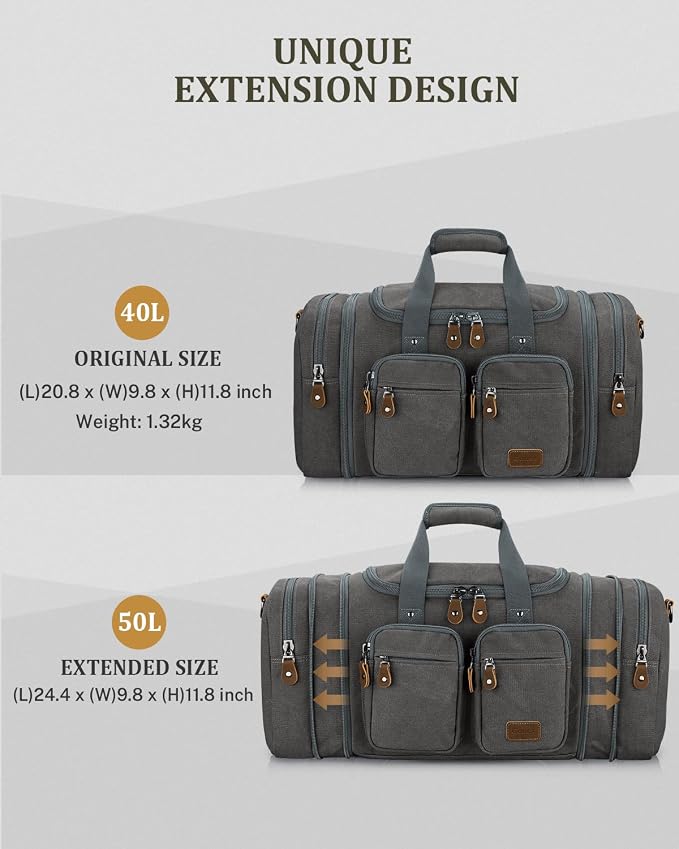 Gonex Canvas Duffle Bag for Travel, Expandable Water Resistant 50L Carry on - Image 6
