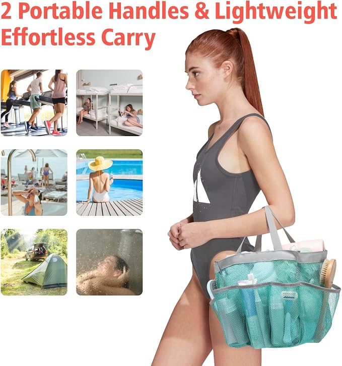 F-color Mesh Shower Caddy Portable, Upgrade Deeper 7 Pockets Shower Bag Basket - Image 4