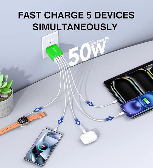 50W USB C Wall Charger Block, 5-Port C Charger Fast Charging Block PD Power - Image 2