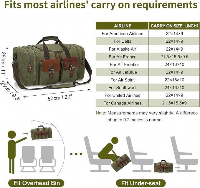 Canvas Duffle Bag with Genuine Leather Accents, Expandable 20-23 Inch Travel - Image 6