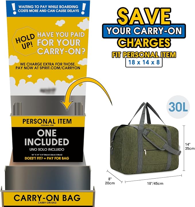 For Spirit Airlines Personal Item Bag 18x14x8 Foldable Travel Duffel Bag Tote - Image 2