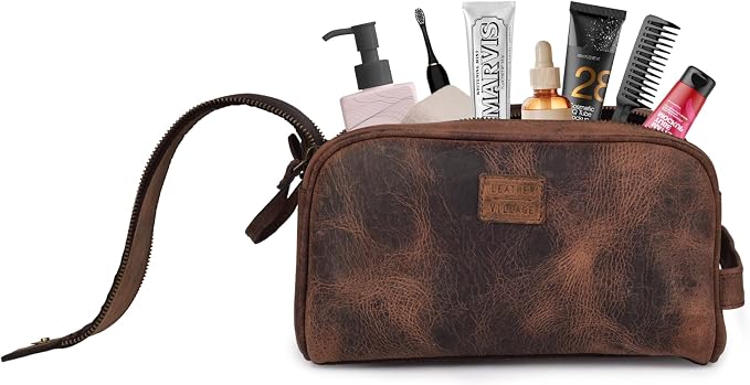LEATHER VILLAGE Premium Leather Toiletry Travel Pouch - Image 8