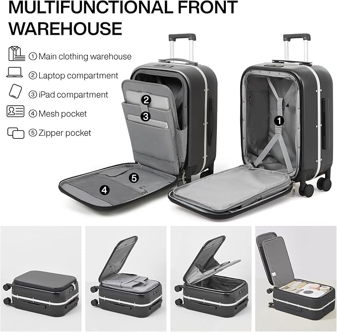 mixi Carry On Luggage, Travel Rolling Luggage Aluminum Frame PC Hardside - Image 4