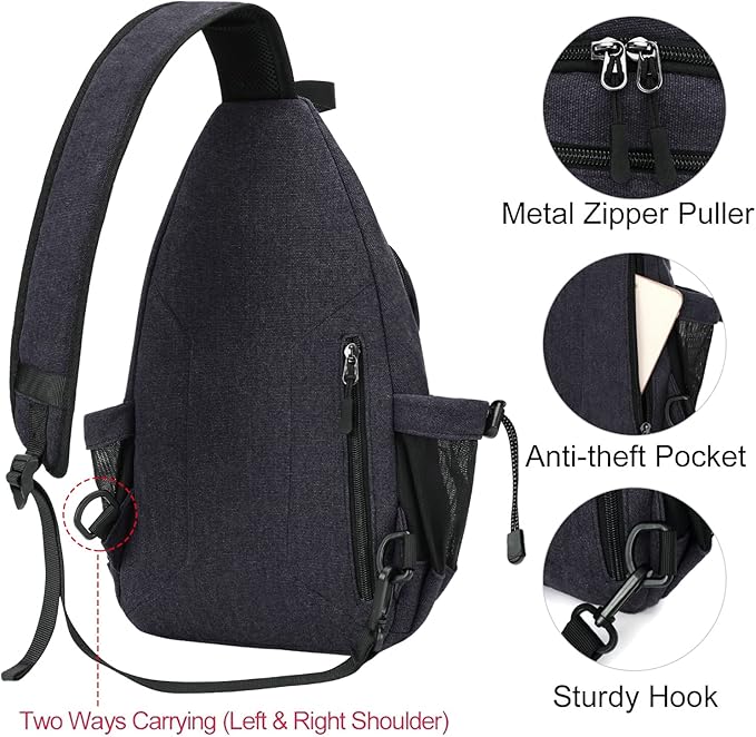 MOSISO Sling Backpack, Canvas Crossbody Hiking Daypack Bag - Image 5