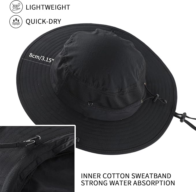 Home Prefer UPF50+ Mens Sun Hat Wide Brim Womens UV Protection Beach Bucket Hat - Image 3