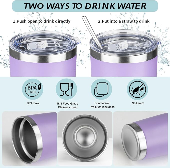 20oz Tumbler with Straw and Brush, Stainless Steel Vacuum Insulated tumbler - Image 3
