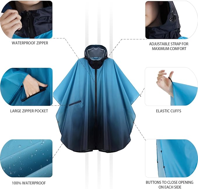 Rain Poncho Jacket Coat Hooded Zipper Style - Image 4