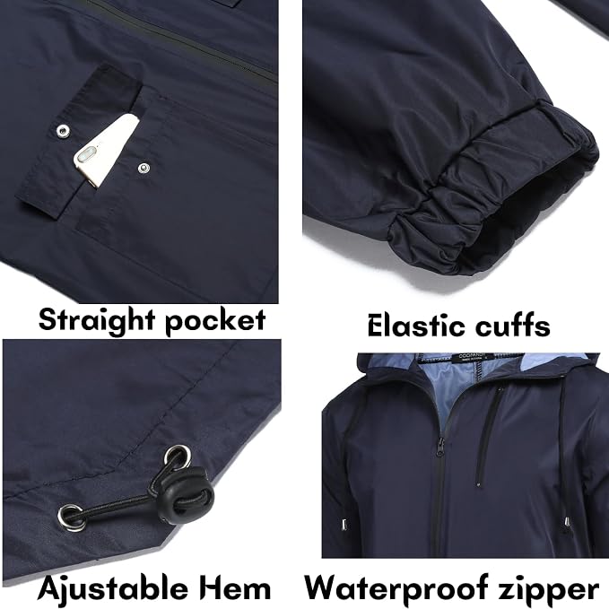COOFANDY Men's Long Raincoat Ligtweight Rain Jacket Waterproof Outdoor Jackets - Image 5