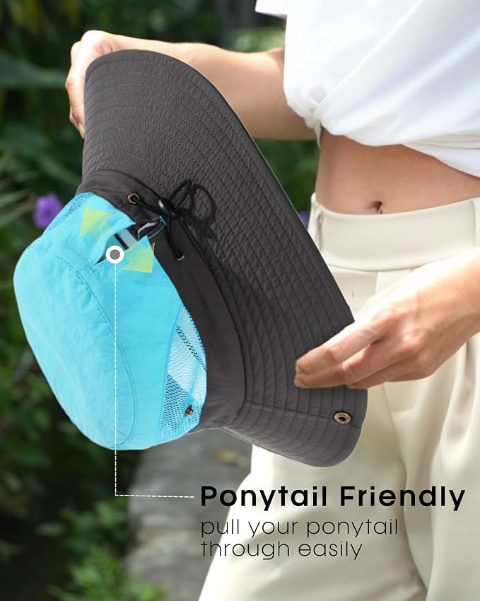FURTALK Womens Sun Hat with Ponytail Hole Beach Hiking Summer Wide Brim UPF 80+ - Image 3