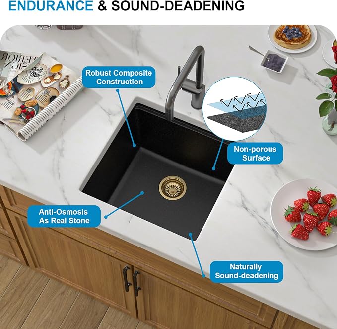 18 Black Granite Composite Bar Sink 18x18 Single Bowl Granite Composite - Image 7