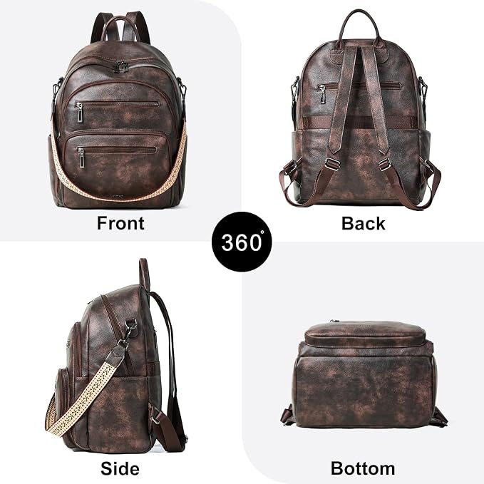 Backpack Purse for Women Laptop Backpack, Leather Travel Backpack Shoulder Bag - Image 4