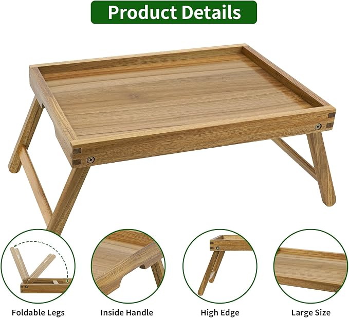 VaeFae Acacia Bed Table Tray, Wooden Breakfast Tray - Image 4