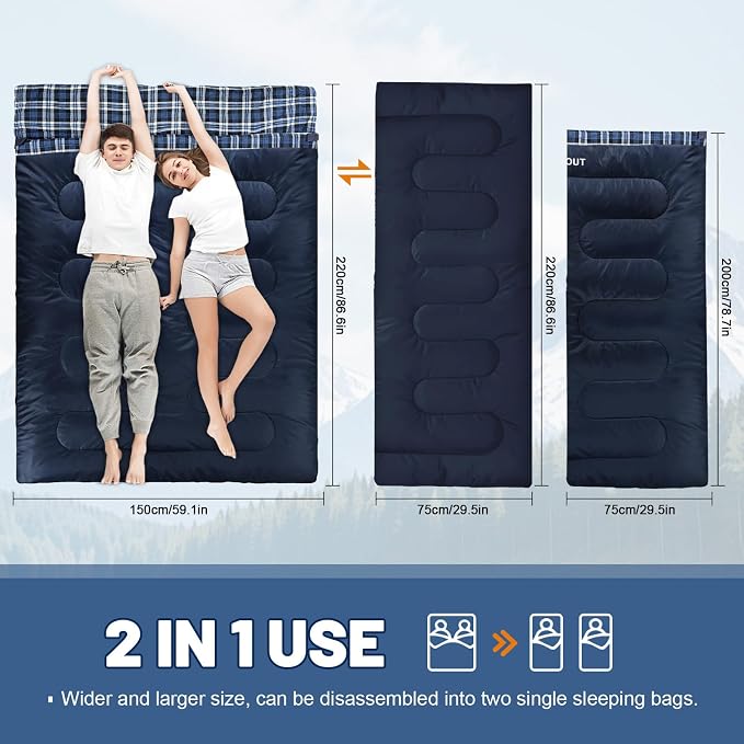 Double Sleeping Bag for Adults Machine Washable 2 Person Camping Sleeping Bag - Image 5