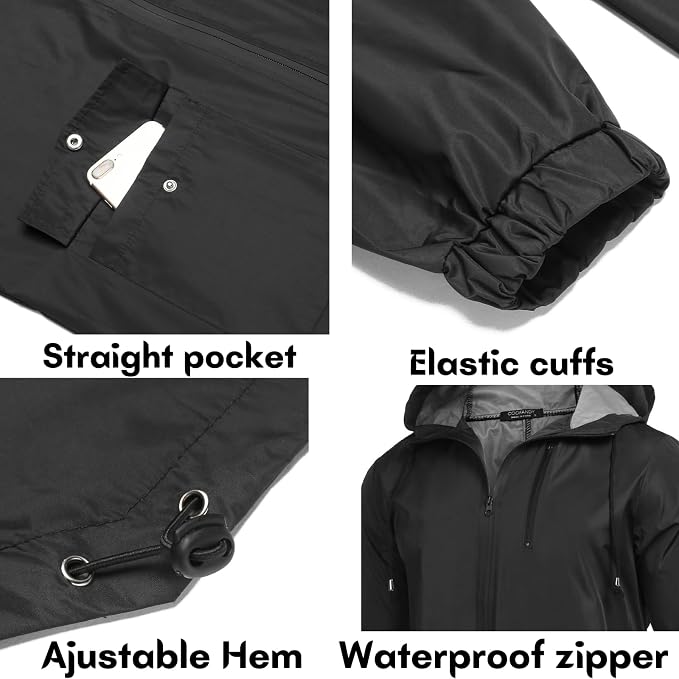 COOFANDY Men's Long Raincoat Ligtweight Rain Jacket Waterproof Outdoor Jackets - Image 5