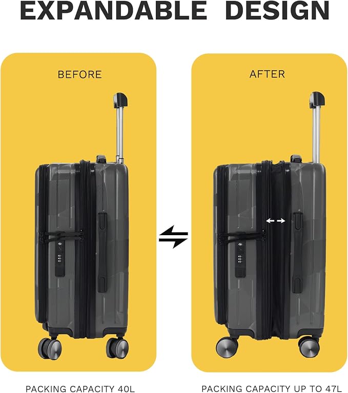 20 inch Carry On Luggage Expandable Top Opening/Clamshell Opening, TSA Approved - Image 3