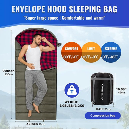 0 Degree Sleeping Bag Cotton Flannel Winter Cold Weather - Image 2