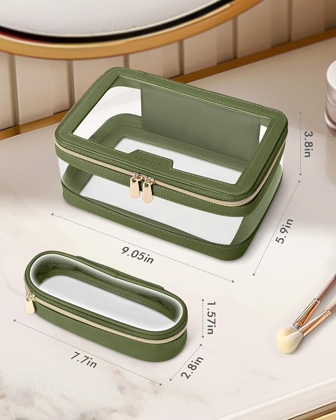 Travel Clear Makeup Bag with Makeup Brush Bag, Leather Makeup Case Toiletry Bag - Image 5