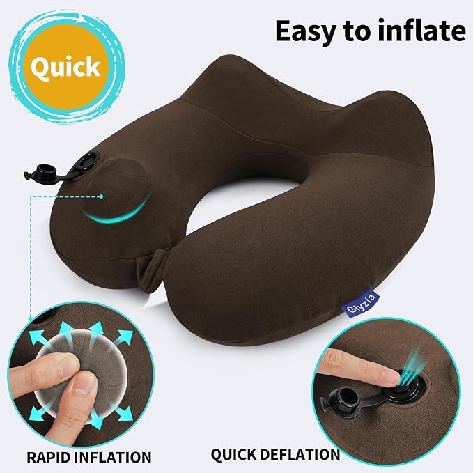 Inflatable Travel Neck Pillow for Airplane, Head Support Velvet Adult Neck - Image 3