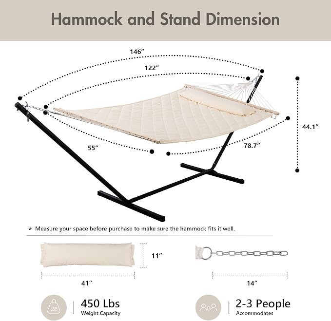 ANOW Outdoor Hammock with 12 Feet Heavy Duty Steel Stand, Two Person Hammock - Image 6