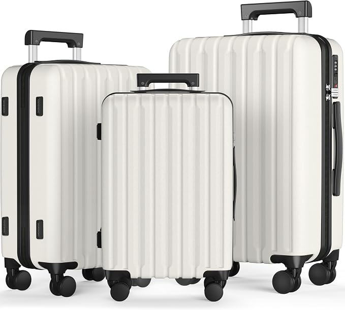 SHOWKOO Luggage Sets 3 Piece 100% PC Ultra Tough Hardside Expandable Suitcases by SHOWKOO