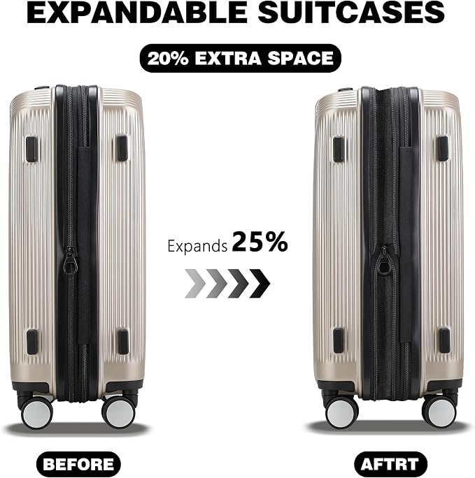20 Inch Lightweight Expandable Carry On Luggage, PC Hardside Suitcase - Image 3