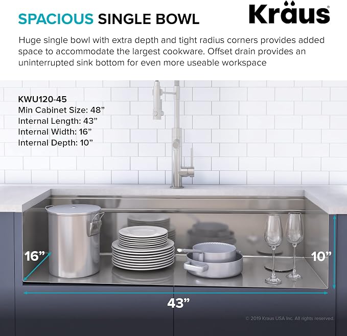 KRAUS Kore Workstation 45-inch Undermount 16 Gauge Stainless Steel Kitchen Sink - Image 6