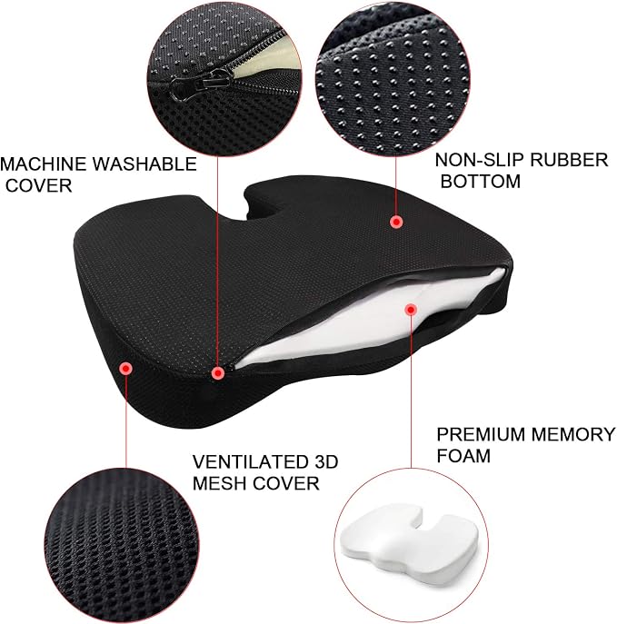 Seat Cushion Premium Memory Foam Non-Slip Coccyx Tailbone Cushion - Image 3