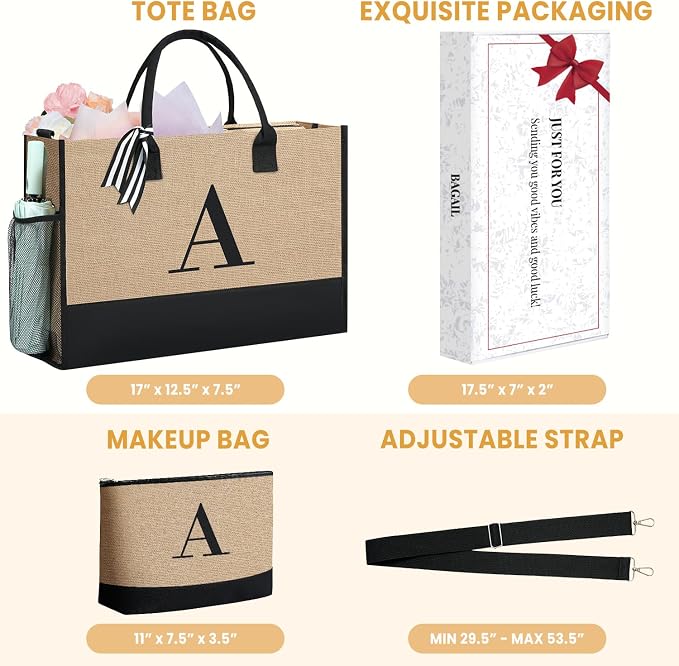 BAGAIL Initial Tote Bag, Personalized Birthday Gifts - Image 2