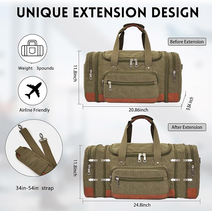 Men'S Duffle Bag For Travel, Expandable Canvas Duffel Bags Overnight Weekend - Image 6