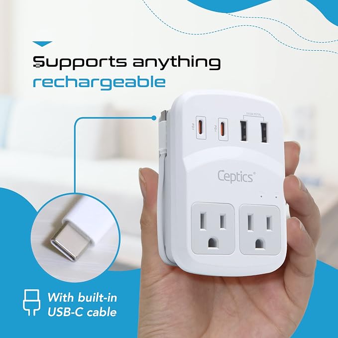 Ceptics World Travel Adapter Kit 2 USB-A, USB-C US Outlets, 20W/QC 18W Power - Image 5