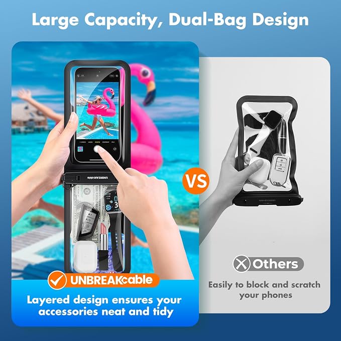 UNBREAKcable IPX8 Waterproof Phone Pouch 2-Pack, Double Space Waterproof Phone - Image 2