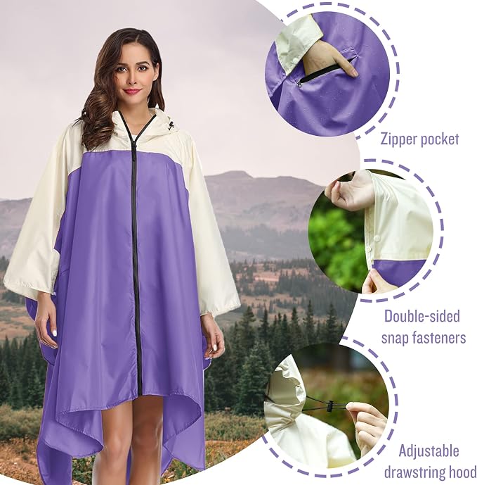 SaphiRose Unisex Rain Poncho Hooded Waterproof Raincoat - Image 3