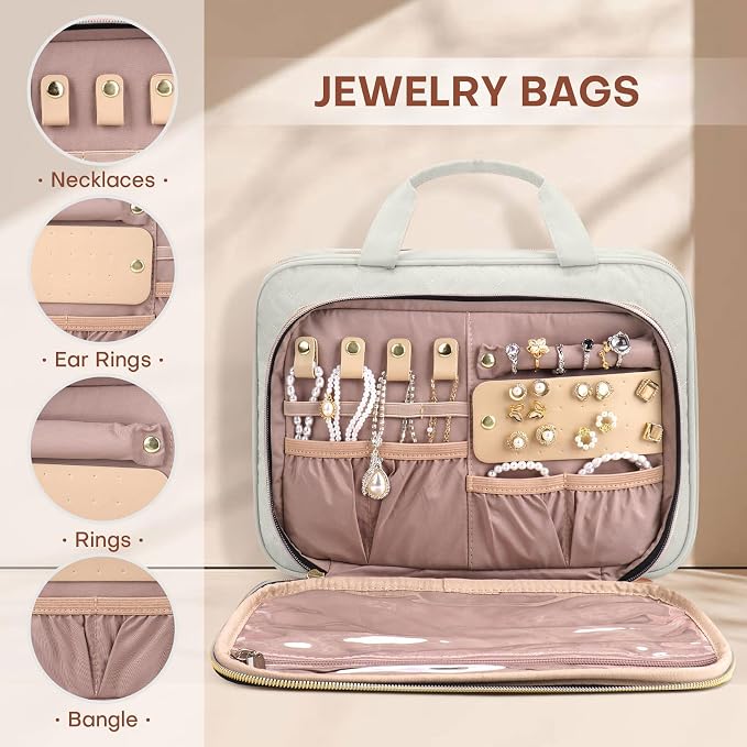 Toiletry Bag for Women with Jewelry Organizer Compartment, Travel Makeup - Image 3