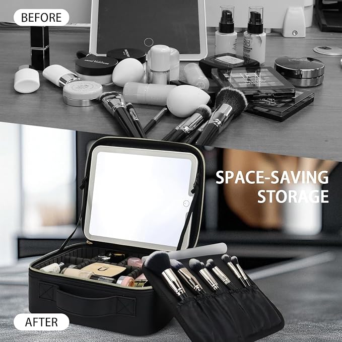Makeup Bag with Led Mirror, Travel Makeup Organizer with 3 Color Setting & - Image 7