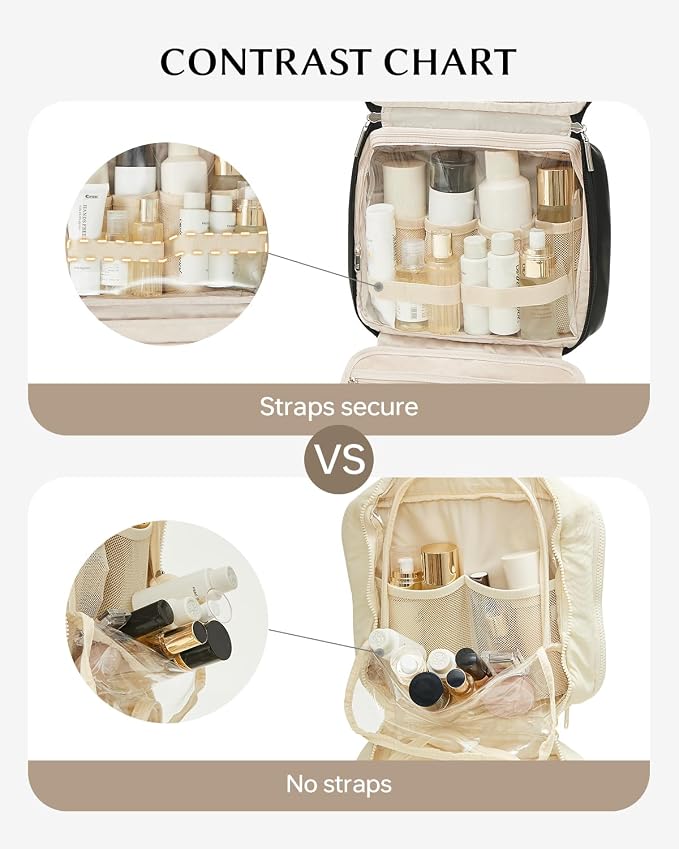 EACHY Toiletry Bag with Hanging Hook, Travel Makeup Bag PU Leather Cosmetic Bags - Image 2