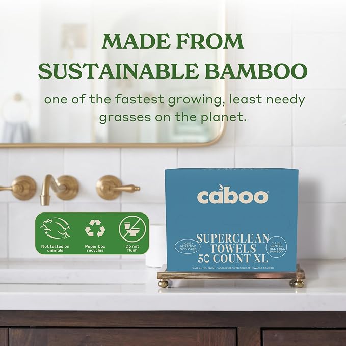 Caboo Bamboo Disposable Face Towels – 50 Soft, Lint-Free Towels | Biodegradable - Image 5