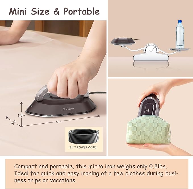 Newbealer Travel Iron with Global Voltage, 100-240V Mini Dry Iron - Image 5