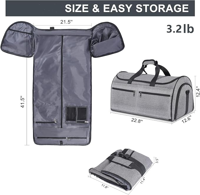 Bukere Carry on Garment Bag for Travel, Convertible Travel Duffel Suit Bag - Image 6