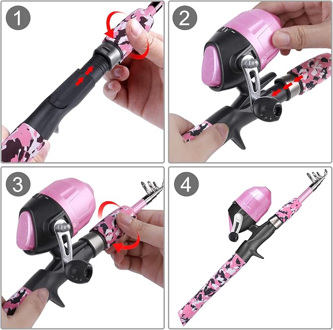ODDSPRO Kids Fishing Pole Pink, Portable Telescopic Fishing Rod and Reel Combo - Image 5