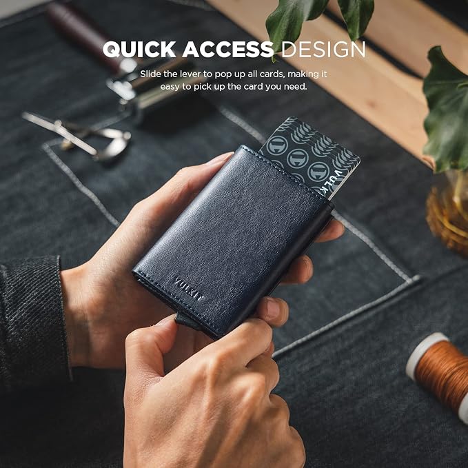 VULKIT Pop up Card Wallet Minimalist Cash Wallets RFID Blocking Leather Smart - Image 3