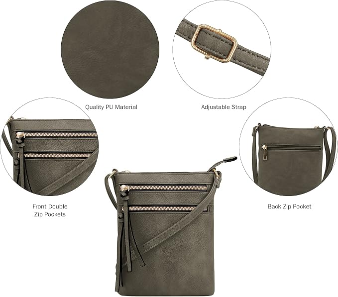 DELUXITY | Crossbody Purse Bag | Functional Multi Pocket Double Zipper Purse | - Image 5