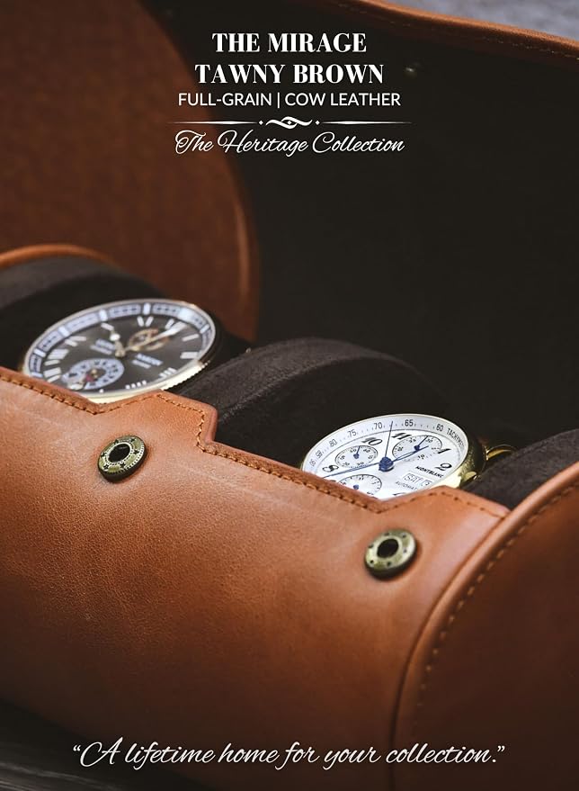 Watch Travel Case for Men 2 slot – Watch Roll – Brown Full Grain Cow Leather - Image 2