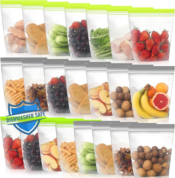 Lerine 22 Pack Reusable Sandwich Bags Dishwasher Microwave Safe, Stand Up by Lerine