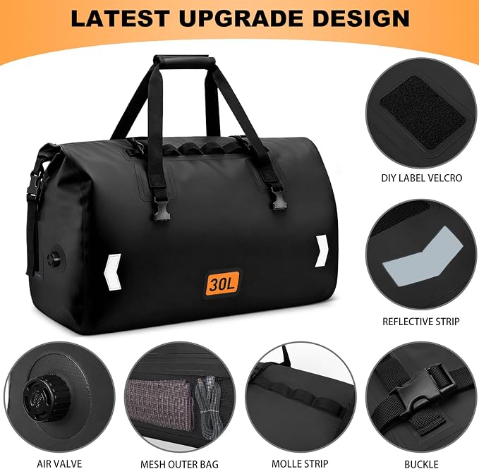 Waterproof Duffel Bag, 30L Roll-top Motorcycle Dry Bag - Image 2