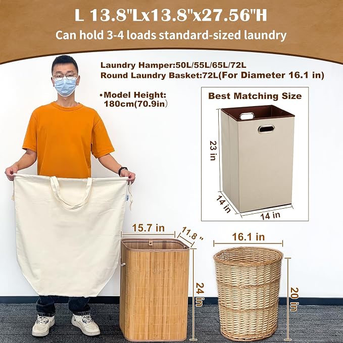 Canvas Laundry Bags with Handles & Square Base13.8"x 13.8", Large Heavy Duty - Image 2