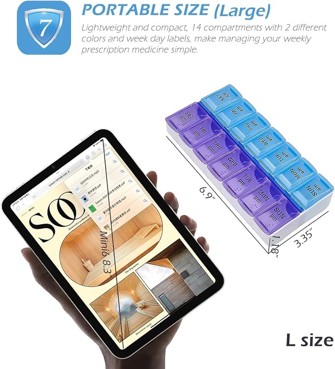 VOFOON Travel Pill Organizer 2 Times a Day, Large AM PM Pill Organizer 7 Day - Image 2