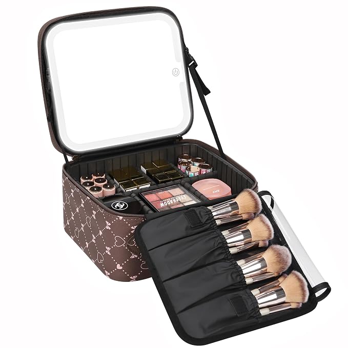 Relavel Travel Makeup Bag With LED Mirror, Portable Cosmetic Organizer Bag with by Relavel